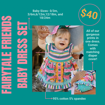 Fairytale Friends Baby Dress Set (with diaper cover)